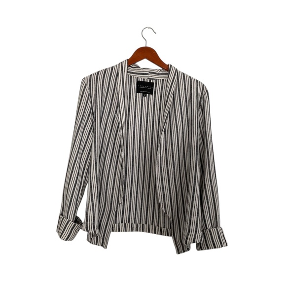 Sanctuary Striped Linen Blend Open Front Blazer Sz M Lightweight Business Casual - Picture 2 of 11